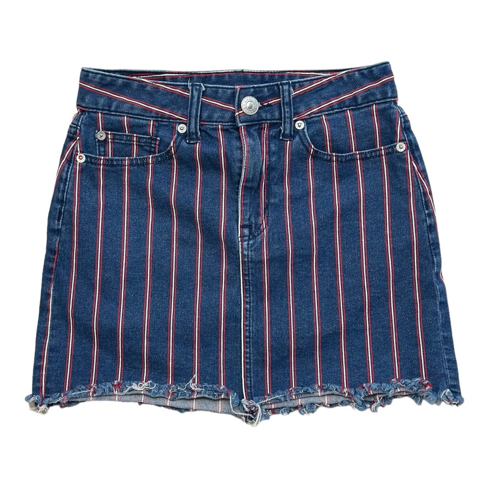 American Eagle Dark Wash Denim Stripe Skirt Super Stretch - Size 0 - Picture 1 of 5
